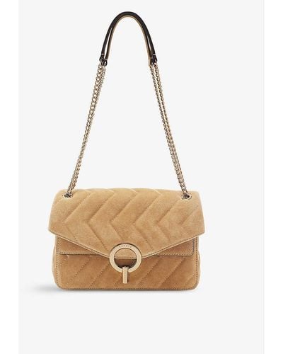 Sandro Yza Quilted Suede Shoulder Bag - Natural