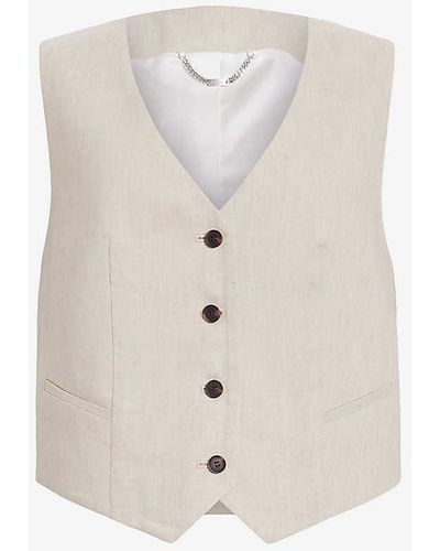 AllSaints Whitney V-neck Single-breasted Stretch Linen-blend Waistcoat - White