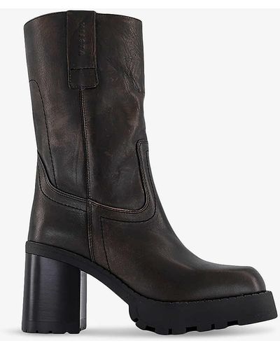 Miista Daiane Square-toe Leather Ankle Boots - Black