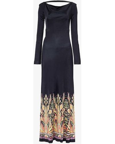 Etro Graphic-print Long-sleeve Stretch-woven Maxi Dress - Blue