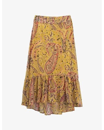 IKKS Paisley-print Stretch-woven Maxi Skirt - Yellow