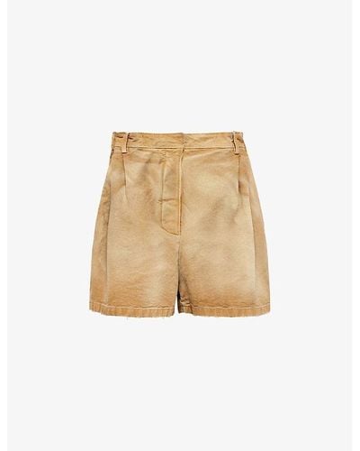 Prada Logo-patch Relaxed-fit High-rise Canvas Shorts - Natural