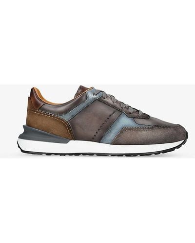 Magnanni Xl Grafton Leather And Suede Low-top Trainers - Grey