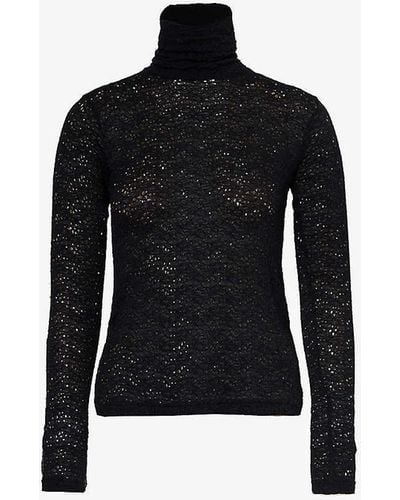 Song For The Mute Lace-pattern Turtleneck Woven Top - Black