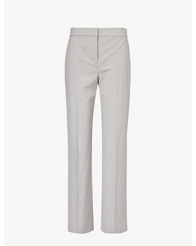 Theory Straight-leg Mid-rise Wool-blend Pants - Gray