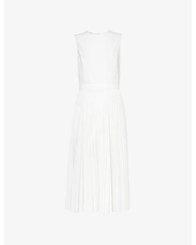 Theory Pleated Sleeveless Woven Midi Dress - White