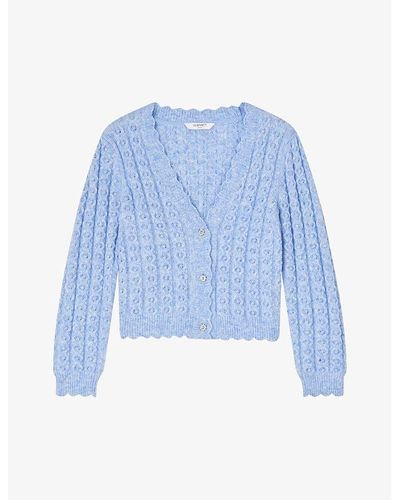 LK Bennett Coleen Cable-weave Knitted Cardigan X - Blue