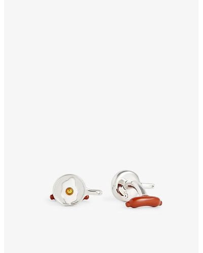 Babette Wasserman egg & Sausage -plated Metal Cufflinks - White