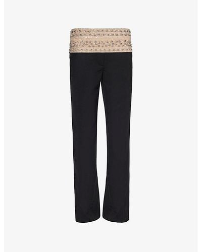 Stella McCartney Crystal Belt Bead-embellished Mid-rise Straight-leg Wool Pants - Black