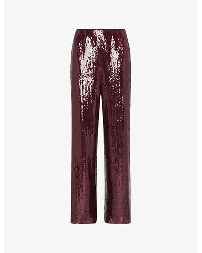 Whistles Sandra Sequin-embellished Wide-leg High-rise Stretch-recycled Polyester Pants - Purple
