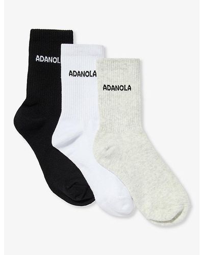 ADANOLA Logo-intarsia Ribbed Pack Of Three Organic-cotton-blend Socks - Black