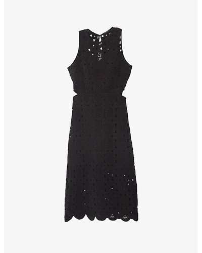 IKKS Crochet-pattern Cotton Midi Dress - Black