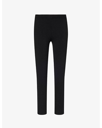 Yves Salomon Mid-rise Knitted Stretch-woven leggings - Black