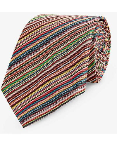 Paul Smith Stripe-print Wide-blade Silk Tie - White