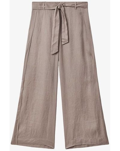 Reiss Harry Side-split High-rise Linen Trousers - Brown
