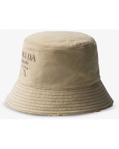 Prada Logo-embossed Recycled-nylon Bucket Hat - Natural