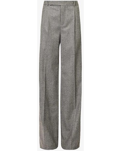 Saint Laurent Check-pattern Slip-pocket Mid-rise Wide-leg Wool Trousers - Grey