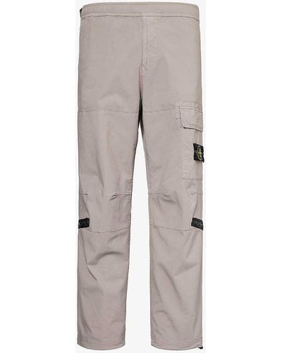 Stone Island Cargo-pocket Elasticated-waist Stretch-cotton Trousers - Grey