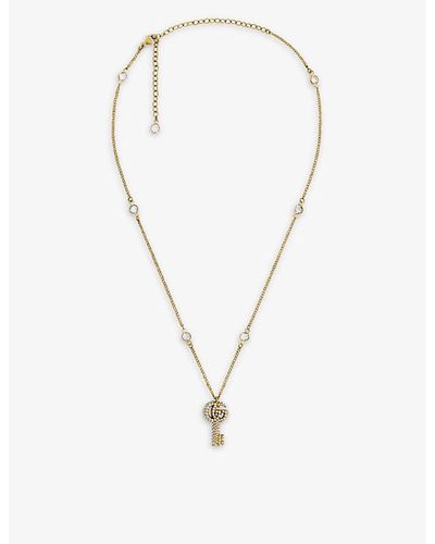 Gucci Double G Key Gold-tone Brass And Crystal Necklace - White