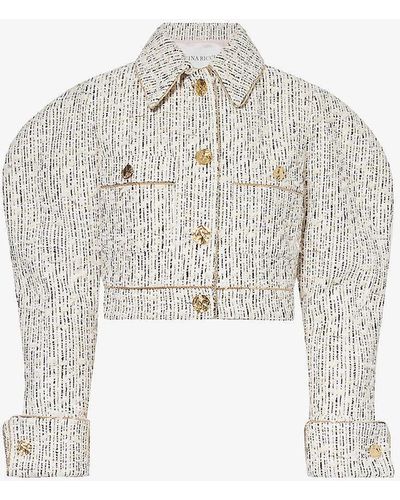 Nina Ricci exaggerated-sleeve Tweed-textured Cotton-blend Jacket - White