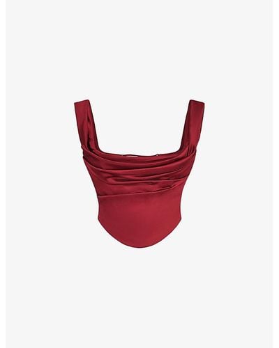 House Of Cb Una Corseted Stretch-woven Top - Red