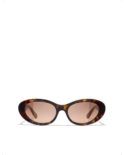 Chanel Ch5515 Oval-frame Tortoiseshell Acetate Sunglasses - Brown