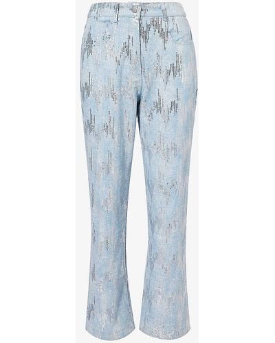 Amy Lynn Sequin-embellished Straight-leg Mid-rise Jeans - Blue