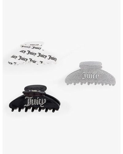Juicy Couture Brand-print Pack Of Three Acetate Hair Clips - Metallic