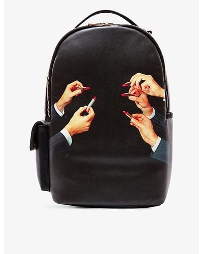 Seletti Wears Toiletpaper Lipstick Graphic-print Faux-leather Backpack - Black