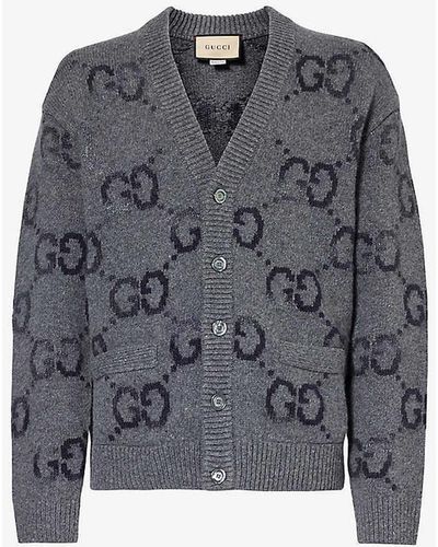Gucci gg Logo-intarsia Regular-fit Wool-blend Cardigan X - Blue