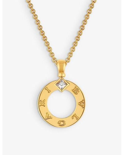 BVLGARI 18ct Yellow-gold And 0.09ct Brilliant-cut Diamond Pendant Necklace - Metallic
