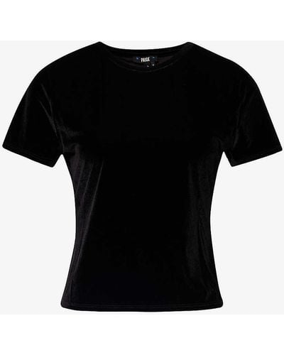 PAIGE Fiora Cap-sleeved Velour T-shirt - Black