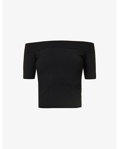 Alexander McQueen Off-the-shoulder Fitted Stretch-woven Top X - Black