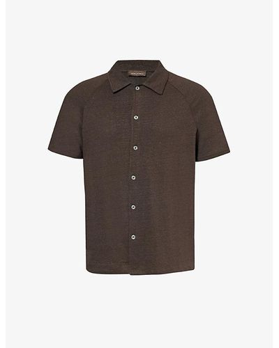 Oscar Jacobson Albin Marled-pattern Linen-blend Polo Shirt - Brown