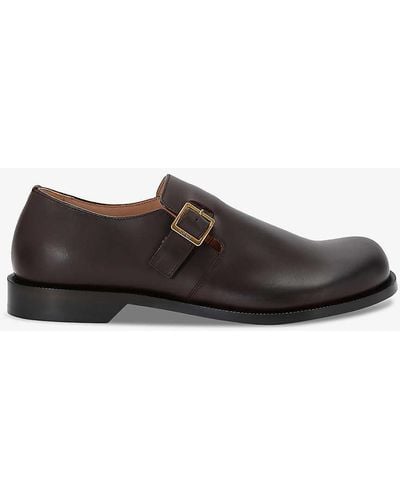Loewe Campo Buckled Leather Derby Shoes - Brown