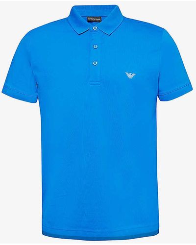 Emporio Armani Essential Logo-embroidered Cotton-jersey Polo Shirt - Blue