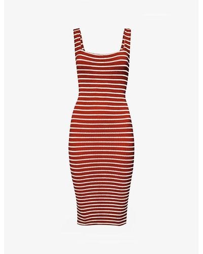 Hunza G Striped Square-neck Recycled Polyester-blend Mini Dress - Red