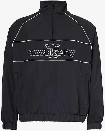 AWAKE NY Quarter-zip Brand-print Relaxed-fit Shell Jacket X - Blue