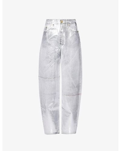 Ganni Stary Brand-patch High-rise Wide-leg Organic-denim Jeans - White