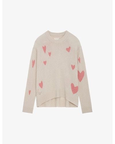 Zadig & Voltaire Markus Heart-motif Relaxed-fit Cashmere Sweater - White