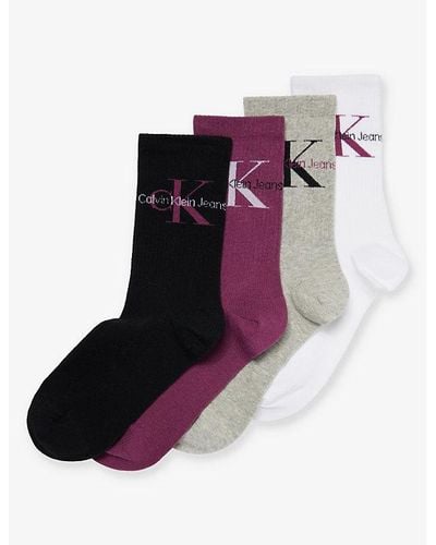 Calvin Klein Branded Crew-length Pack Of Four Cotton-blend Socks - Multicolor