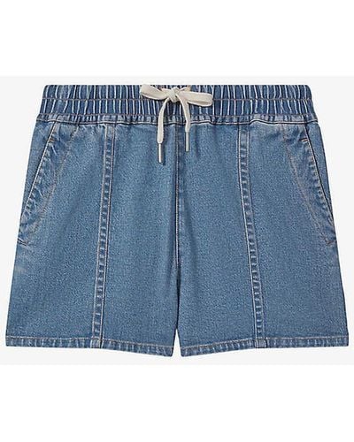 Reiss Isaac Drawstring-waist High-rise Denim Shorts - Blue