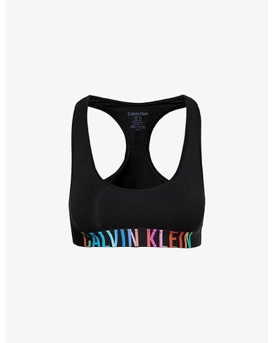 Calvin Klein Intense Pride Branded-waistband Cotton-blend Bralette - Black
