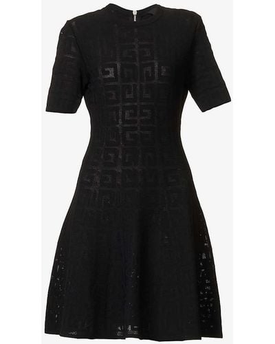 Givenchy Monogram-embossed Flared-skirt Knitted Mini Dres - Black