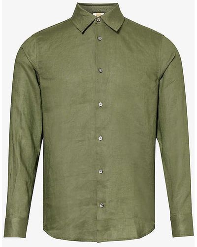 CHE Long-sleeved Curved-hem Linen Shirt X - Green