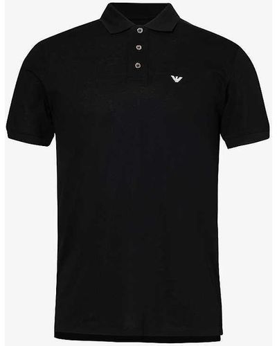 Emporio Armani Brand-patch Cotton-piqué Polo Shirt - Black
