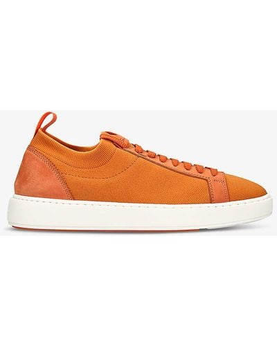 Santoni Tech Stretch-knit And Suede Low-top Trainers - Orange
