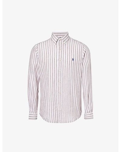 Polo Ralph Lauren Stripe-pattern Brand-embroidered Linen Shirt - Purple