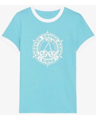 Zadig & Voltaire Walk Insignia Logo-print Organic-cotton T-shirt - Blue