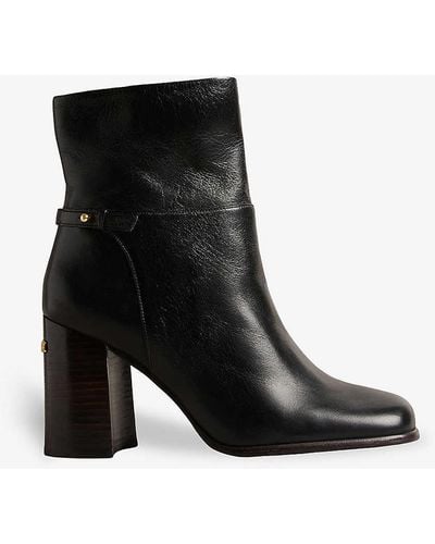 Ted Baker Charina Brand-plaque Leather Heeled Ankle Boots - Black